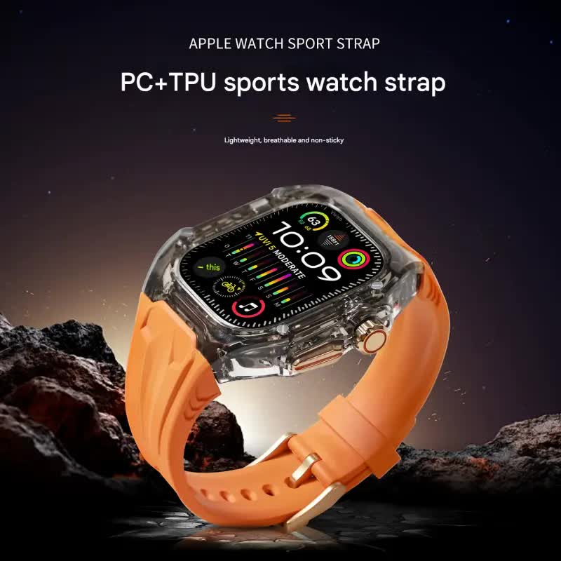 Transparent PC+TPU Sports Watch Strap & Case for Smart Watch - Raised Edge Protection, Wireless Charging Compatible(Orange transparent black) Tristar Online