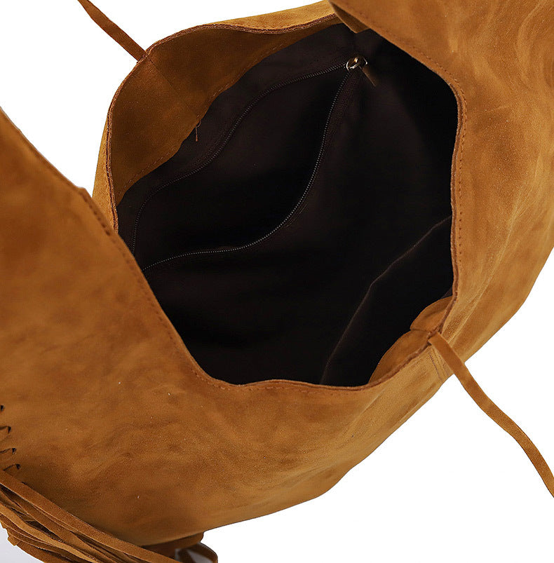 Green Boho Chic Fringed Hobo Bag - Large Capacity Soft Faux Suede Shoulder Tote with Tassel Detail Tristar Online
