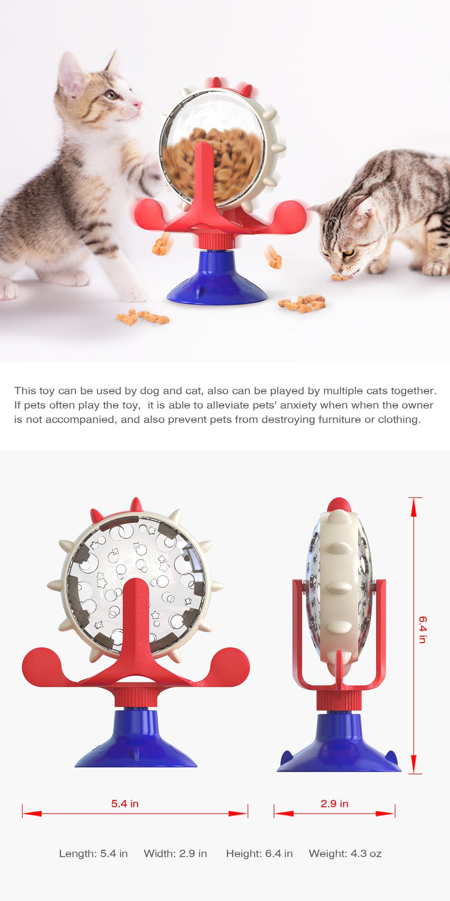 Blue Interactive Pet Treat Dispenser - Spinning Wheel Food Puzzle Toy for Cats & Dogs with Suction Cup Base Tristar Online