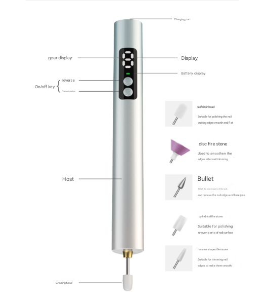 Purple Professional Electric Nail File Kit - Portable USB-C Rechargeable Manicure Drill with 6 Speeds & 5 Heads Tristar Online