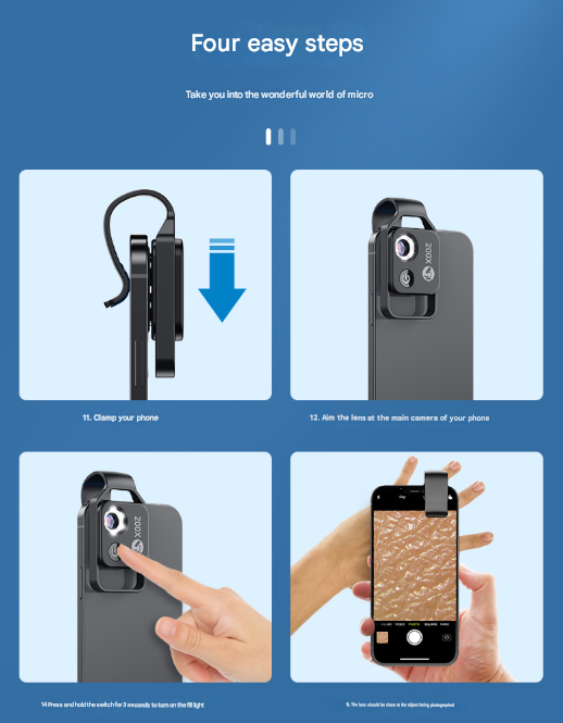 White Portable 200X Clip-On Microscope Lens for Smartphone - HD Pocket Magnifier with CPL Filter and LED Light(excluding mobile phones) Tristar Online