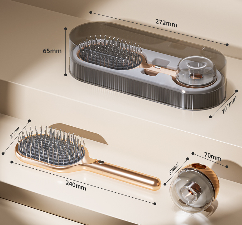 Rose Red Premium Self-Cleaning Hair Brush Set with Stand - Anti-Static Detangling & Scalp Massage Paddle Brush Tristar Online