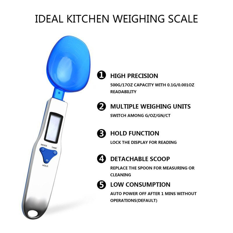 Blue High Precision Digital Spoon Scale - Electronic Measuring Scoop with 3 Heads for Kitchen & Baking(300g) Tristar Online