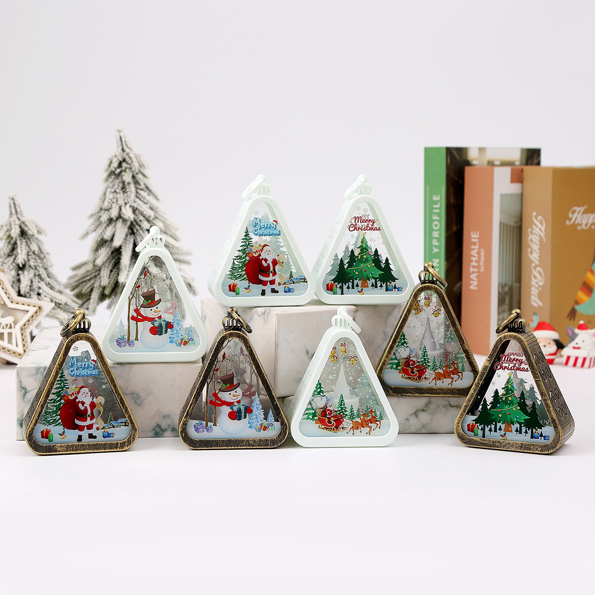 White Christmas tree Charming Christmas Scene Mini Lanterns (Set of 3) - Battery Operated LED Lights for a Cozy Holiday Glow Tristar Online
