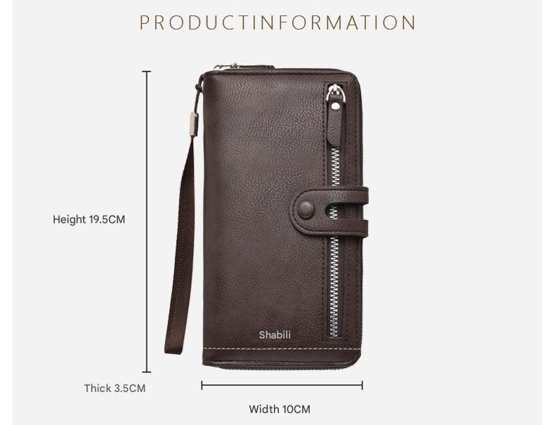 Two pieces High-Capacity PU Leather Clutch Wallet - Unisex Design with Wrist Strap, Zipper & Multiple Card Slots(Dark brown) Tristar Online