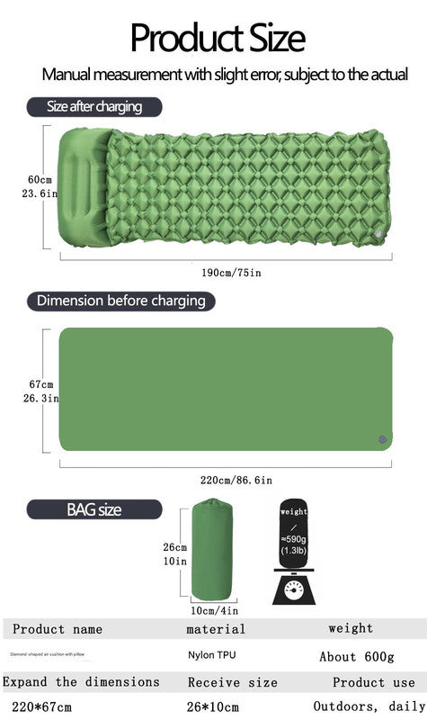 2pc Ultralight Inflatable Camping Sleeping Mat with Integrated Pillow - Waterproof 40D Nylon TPU(Dark Blue) Tristar Online