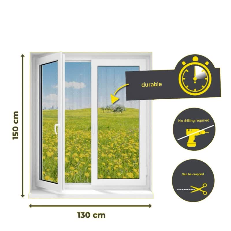 3pc DIY Magnetic Window Screen Kit - Fine Mesh Insect Net, No Drilling Required, Cut to Size(black 150cm x 130cm) Tristar Online
