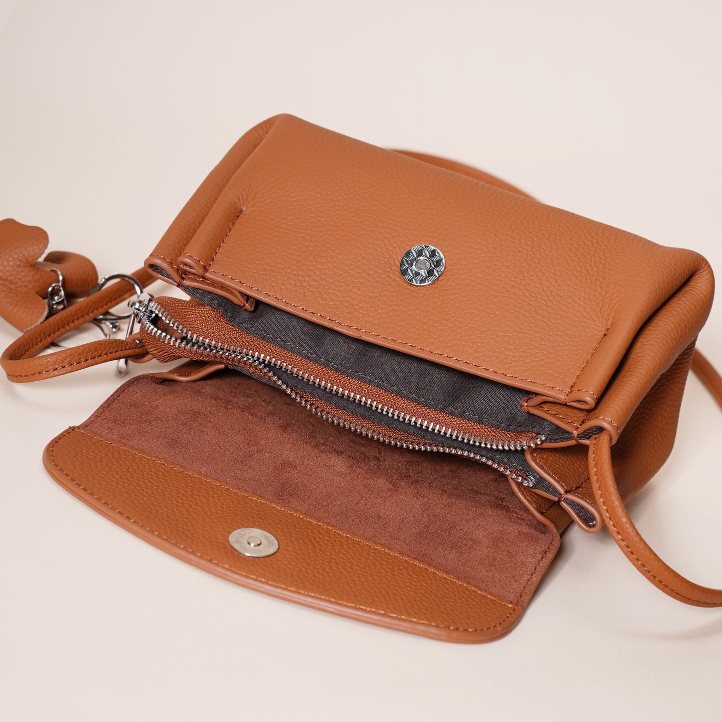 Genuine Leather Flap Crossbody Bag with Elephant Charm - Compact & Stylish Shoulder Purse(Black) Tristar Online