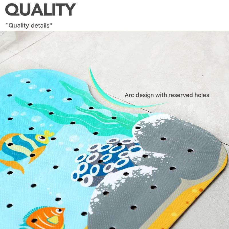 Non-Slip PVC Bath & Shower Mat with Suction Cups and Drainage Holes - Cartoon Ocean Theme(Black Whale) Tristar Online