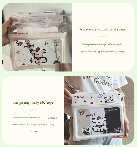2 Pcs Cartoon Dog Pattern On White Background Cute Floating Waterproof Pouch - Touch-Sensitive Screen & Adjustable Strap Tristar Online
