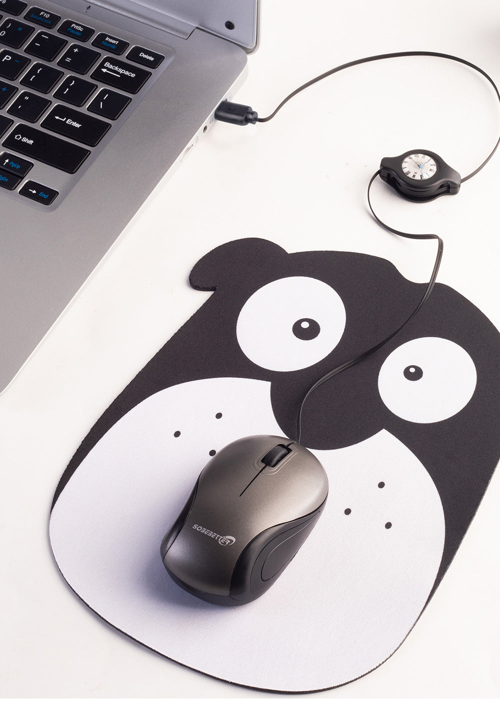 Grey and Black Portable Mini USB-C Mouse with Retractable Cable - Silent Click Travel Mouse for Laptop, MacBook, Tablet Tristar Online