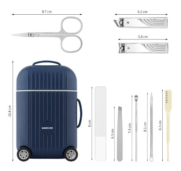 Dark Blue Mini Suitcase Manicure Set - 8-Piece Portable Grooming & Nail Care Travel Kit Tristar Online