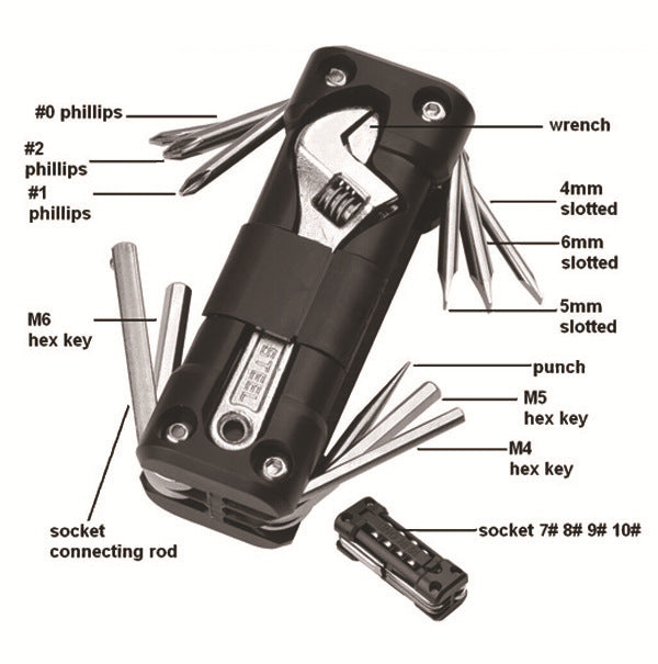 Black Versatile 16-in-1 Bike & Motorcycle Multi-Tool - Portable Repair Kit with Adjustable Wrench Tristar Online