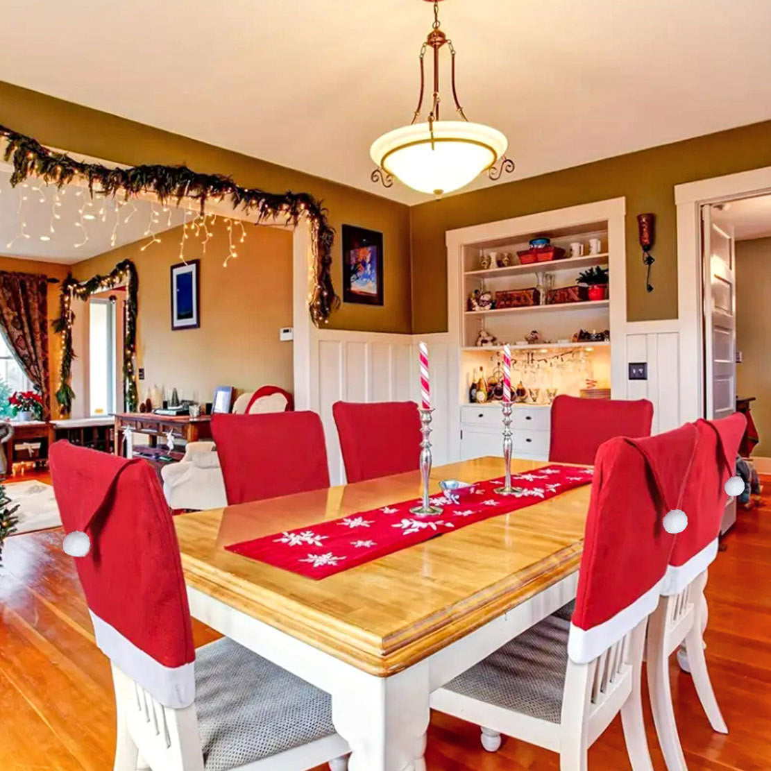 Red Festive Santa Hat Dining Chair Covers - Set of 8 for Holiday Party Decoration Tristar Online