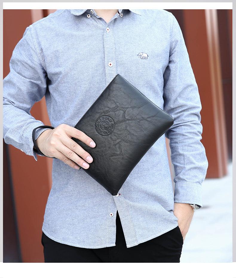 Brown Classic Men's PU Leather Clutch Bag - Slim Business Wristlet & Travel Pouch Tristar Online