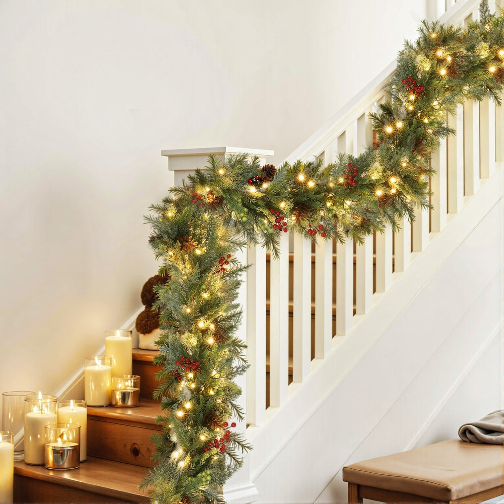 Jingle Jollys 3M Christmas Garland Pre-lit LED with Pine Cones Xmas Decor Green Tristar Online