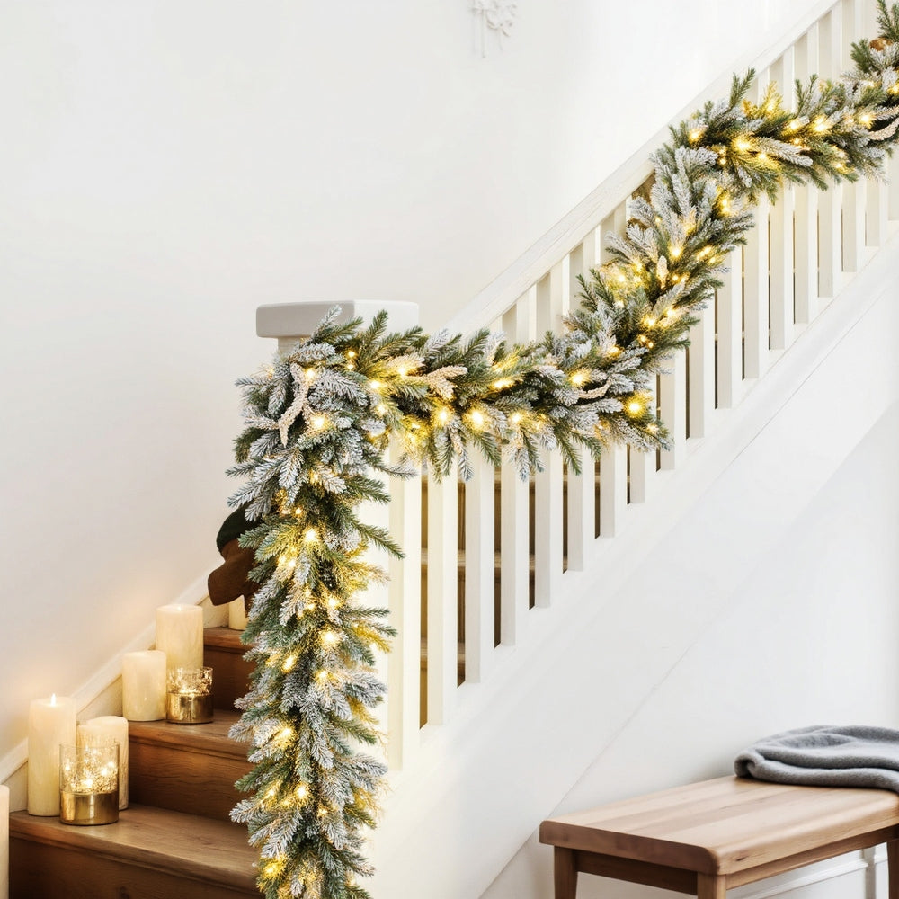 Jingle Jollys 3M Christmas Garland Pre-lit LED Lights Snow Frosted Tips Decor Tristar Online