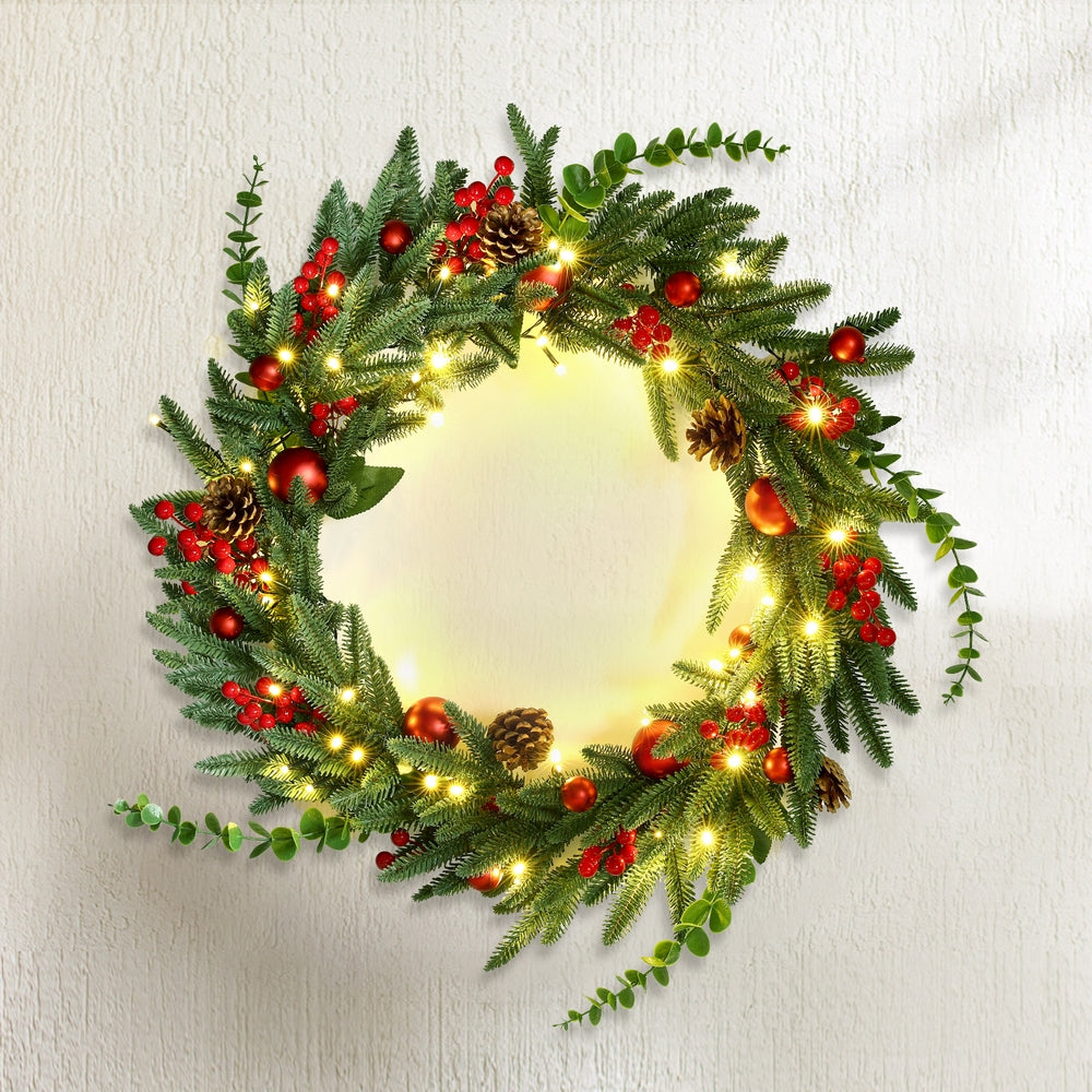 Jingle Jollys Christmas Wreath 60CM LED Garland Berries Pine Cones Party Decor Tristar Online