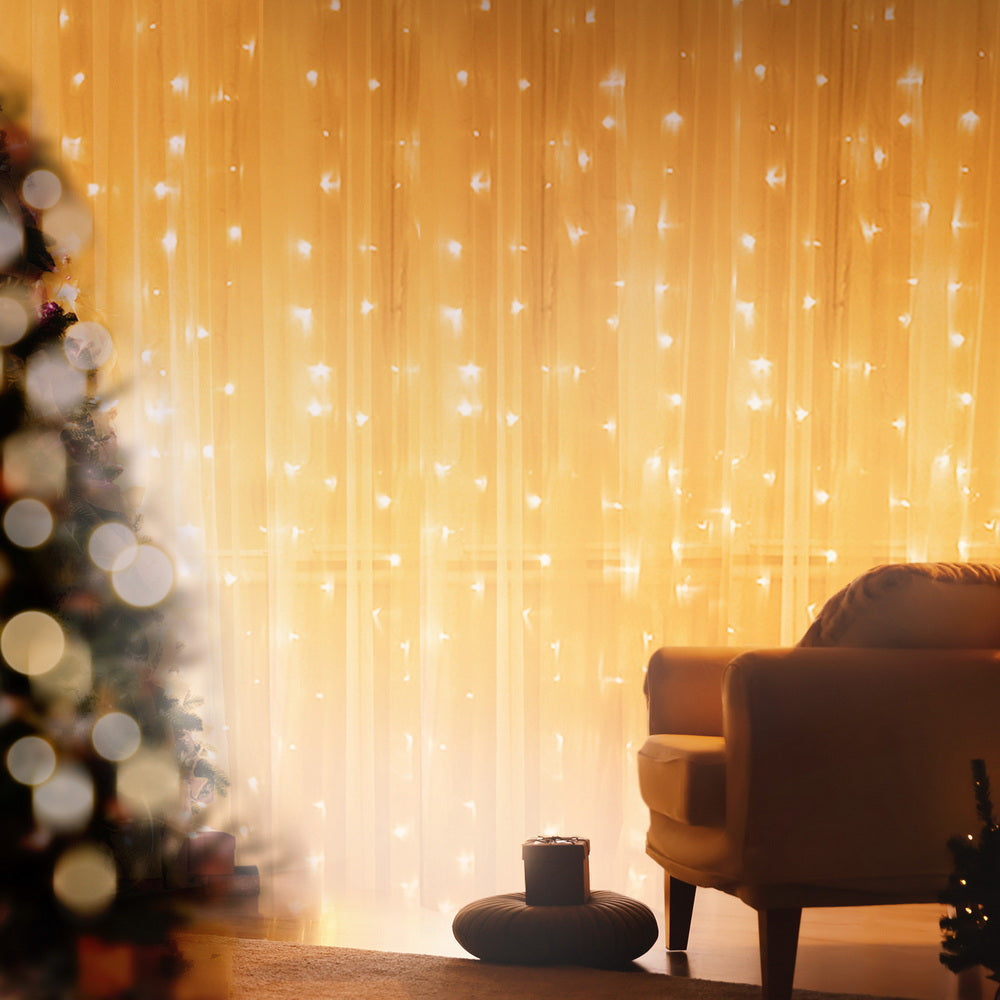 Jingle Jollys 3X3M Christmas Lights Curtain String Light 300 LED Warm White Tristar Online
