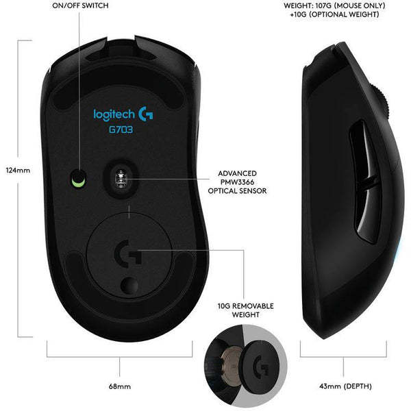 Logitech G703 Lightspeed Wireless Gaming Mouse - Black Logitech