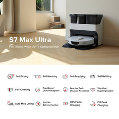 Roborock S7 Max Ultra Robot Vacuum & Mop Cleaner - White Roborock