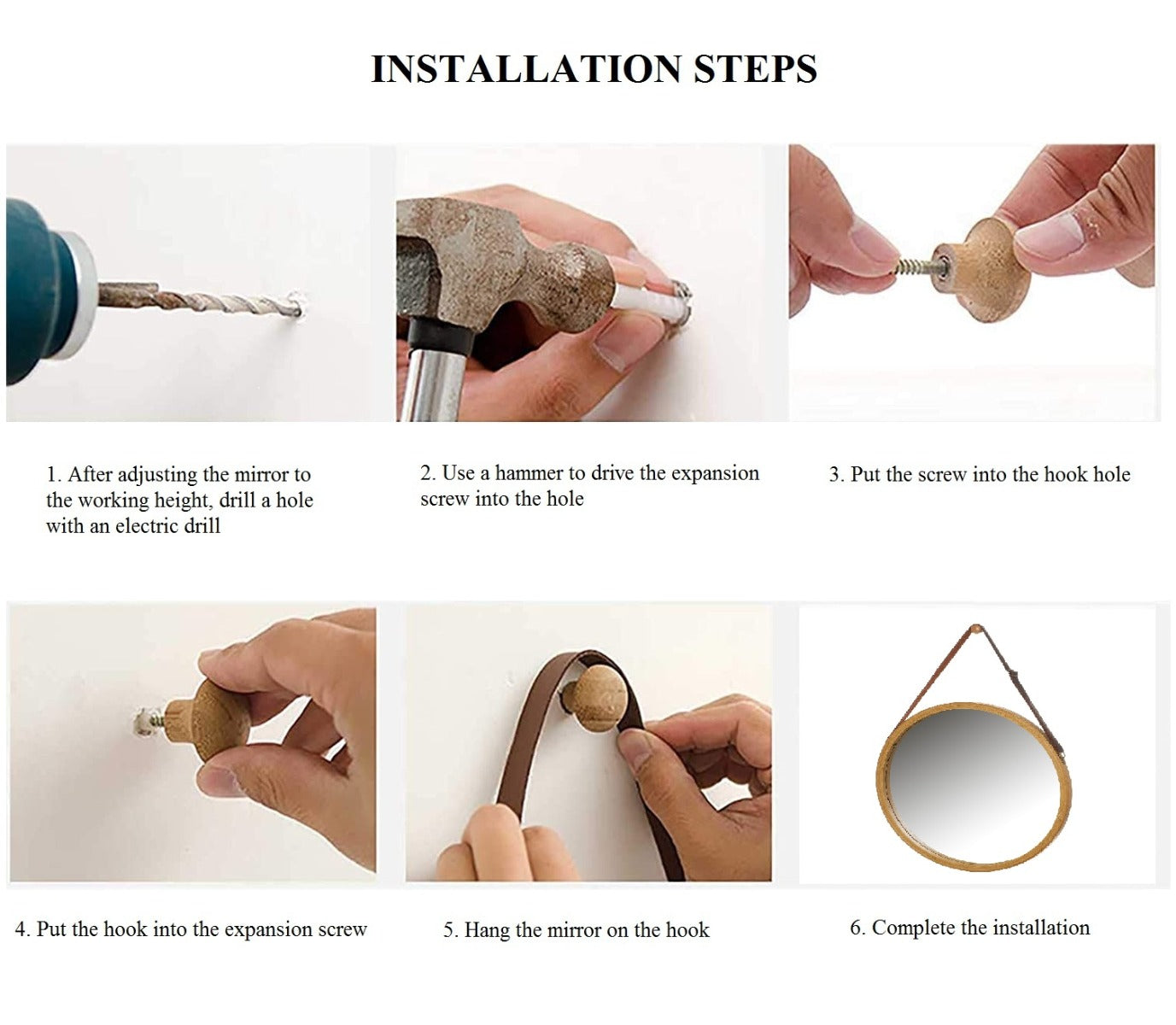 CARLA HOME Hanging Round Wall Mirror 38 cm - Solid Bamboo Frame and Adjustable Leather Strap for Bathroom and Bedroom Tristar Online