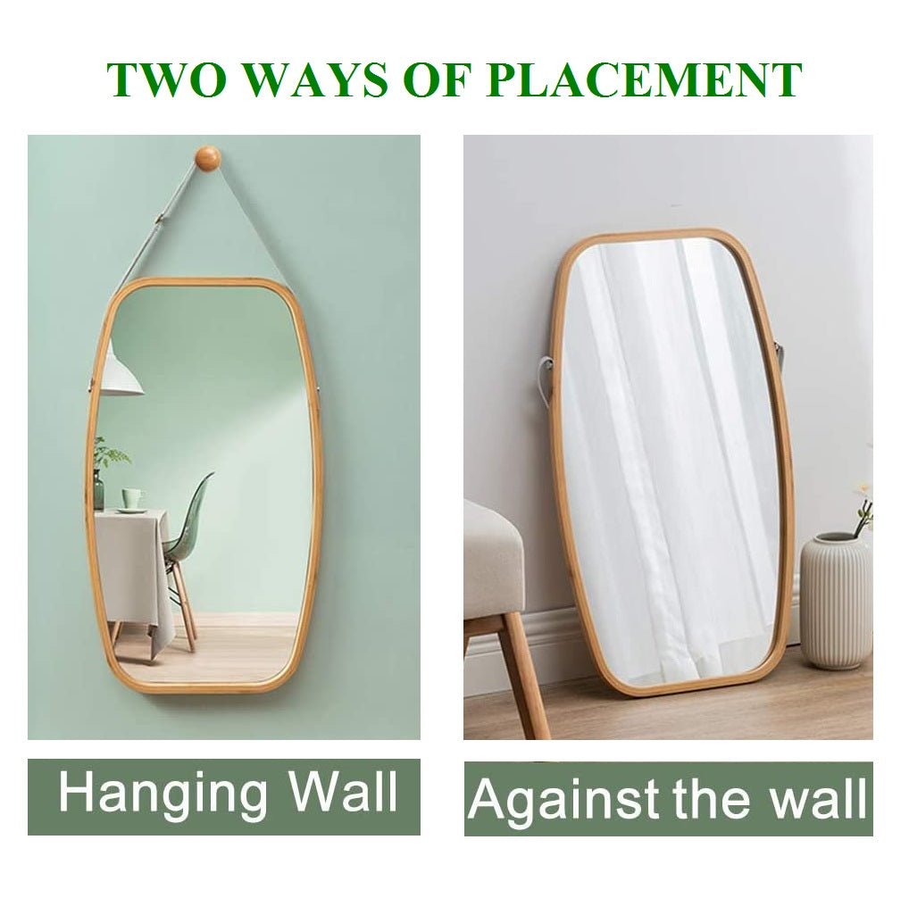CARLA HOME Hanging Full LengthWall Mirror - Solid Bamboo Frame and Adjustable Leather Strap for Bathroom and Bedroom Tristar Online