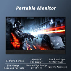 17.3" Portable Monitor 1080P IPS HDR, Type-C, mHDMI, Durable, Laptop & Desktop Extension Trion