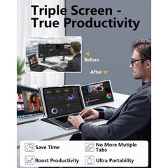 14 inch Trifold Portable Monitor 1080P IPS FHD Laptop Screen Extender For Laptop - Space Grey Trion