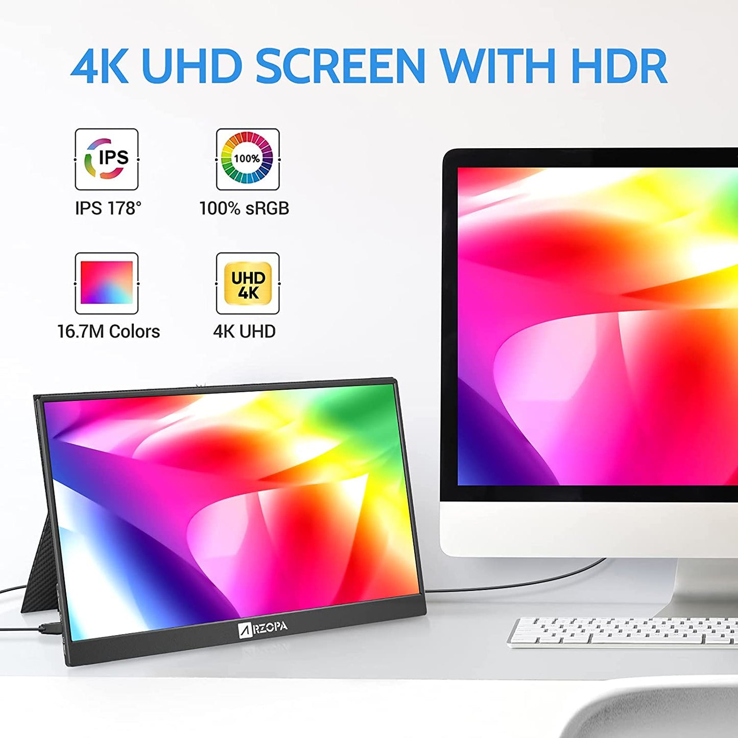 Arzopa E1, 14 inch Portable Monitor, Ultra Slim Portable Laptop Monitor FHD 1080P External Display with Dual Speakers Second Screen for Laptop PC Phone Xbox PS4/5 Switch ( Open Never Used ) Arzopa