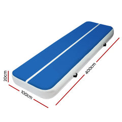 4m x 1m Inflatable Air Track Mat 20cm Thick Gymnastic Tumbling Blue And White Tristar Online
