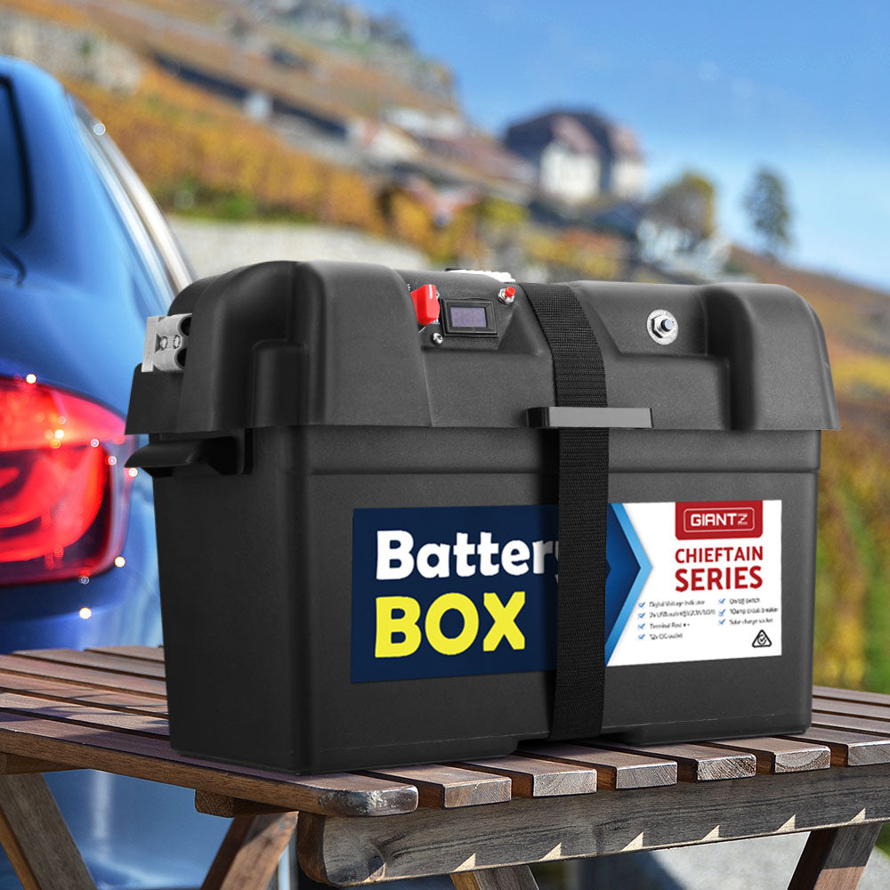 GIANTZ Battery Box 12V Camping Portable Deep Cycle AGM Universal Large USB Cig Tristar Online