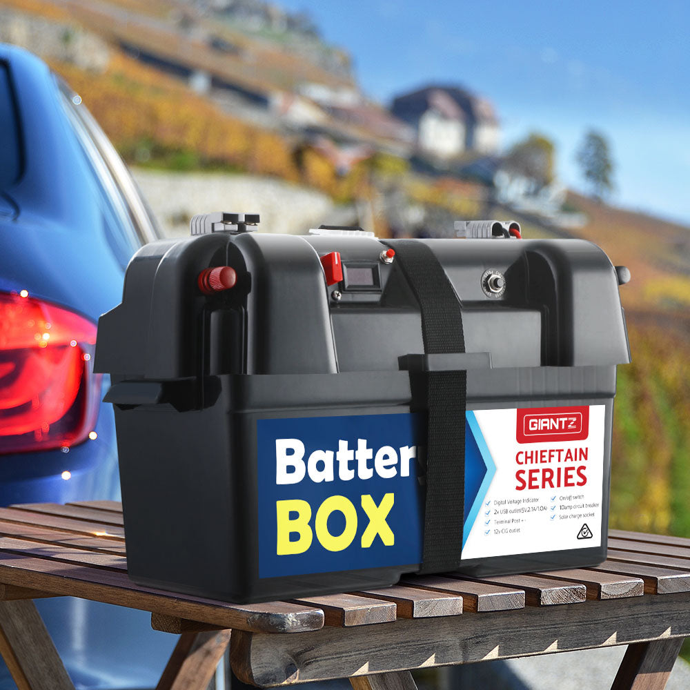 GIANTZ Battery Box 12V Camping Portable Deep Cycle AGM Universal Large USB Cig Tristar Online