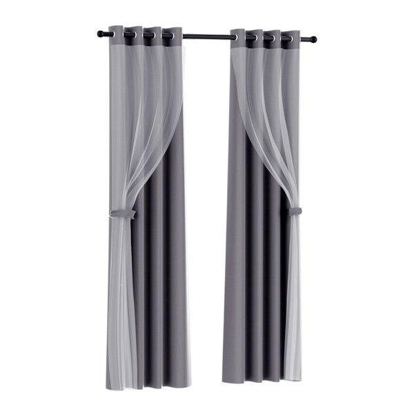 Artiss 2X 132x160cm Blockout Sheer Curtains Charcoal Tristar Online