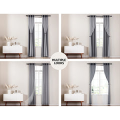 Artiss 2X 132x160cm Blockout Sheer Curtains Charcoal Tristar Online