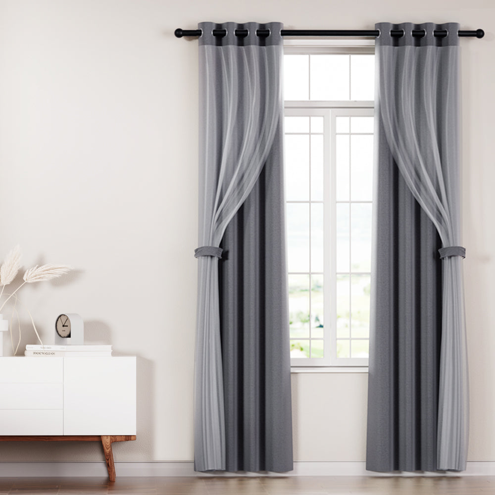 Artiss 2X 132x160cm Blockout Sheer Curtains Charcoal Tristar Online