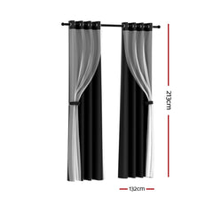 Artiss 2X 132x213cm Blockout Sheer Curtains Black Tristar Online
