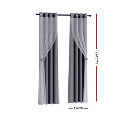 Artiss 2X 132x274cm Blockout Sheer Curtains Charcoal Tristar Online
