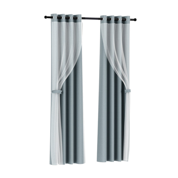 Artiss 2X 132x274cm Blockout Sheer Curtains Light Grey Tristar Online