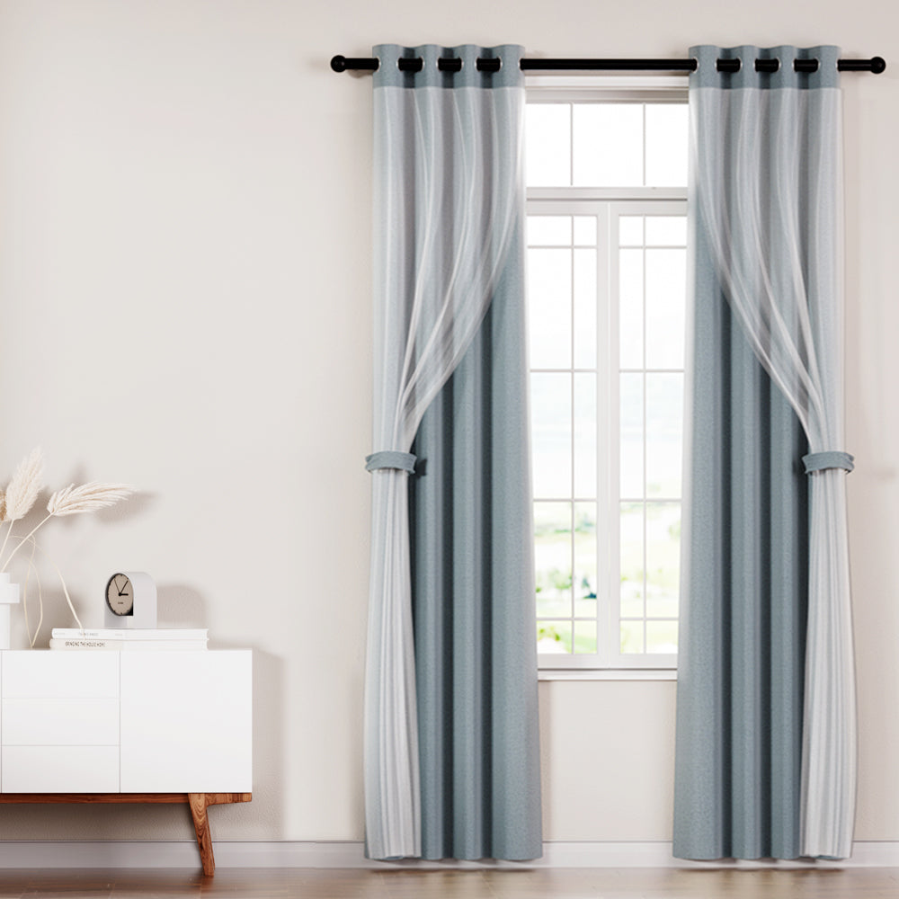Artiss 2X 132x274cm Blockout Sheer Curtains Light Grey Tristar Online