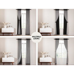 Artiss 2X 132x304cm Blockout Sheer Curtains Black Tristar Online