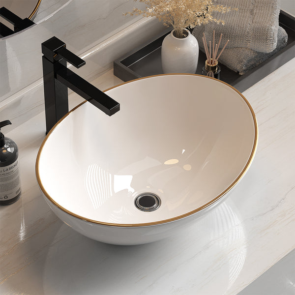 Cefito Bathroom Basin Ceramic Vanity Sink Hand Wash Bowl Gold Line 41x34cm Tristar Online