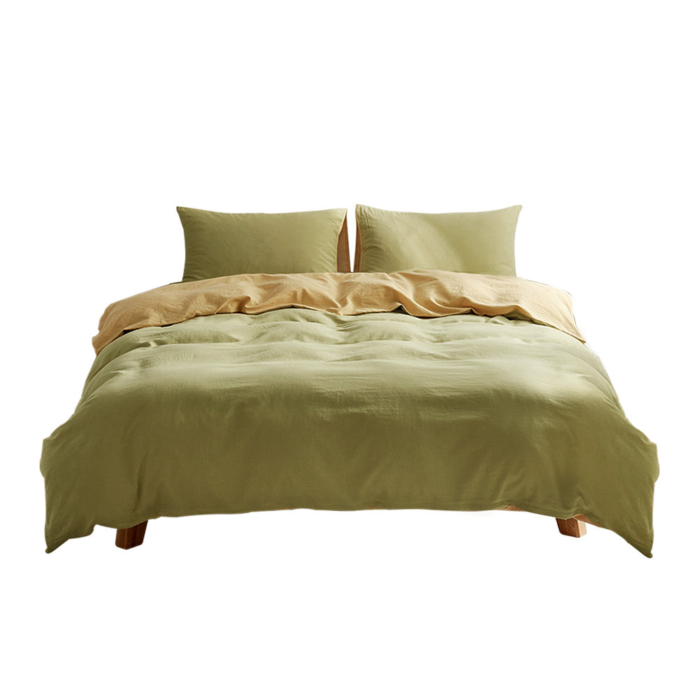 Cosy Club Washed Cotton Quilt Set Yellow Lime Double Tristar Online