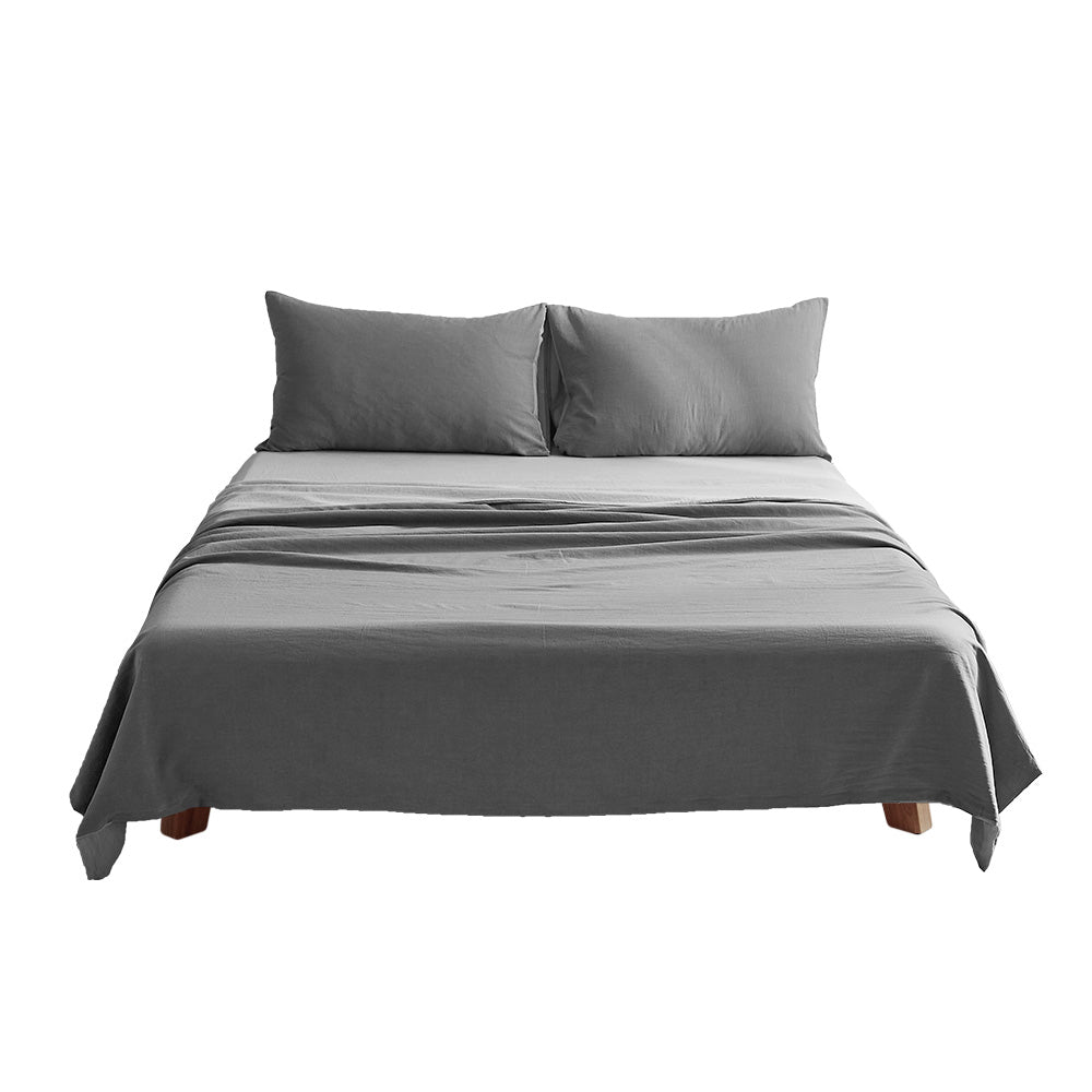 Cosy Club Washed Cotton Sheet Set Grey Double Tristar Online