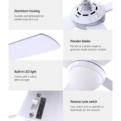 Devanti 52'' Ceiling Fan AC Motor w/Light w/Remote - White Tristar Online