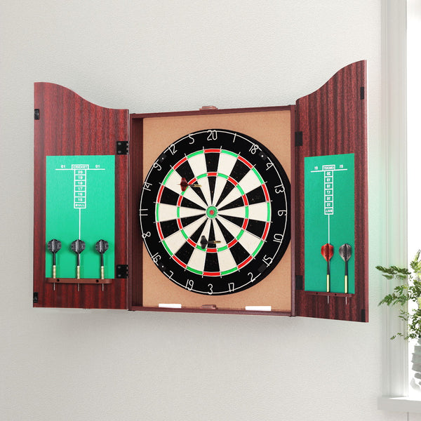 18" Dartboard Dart Board with Steel Darts Wooden Cabinet Party Game Tristar Online
