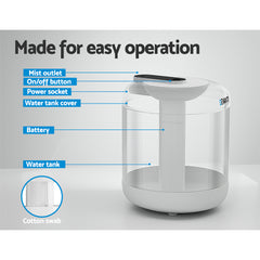 Devanti 1L Air Humidifier Ultrasonic Purifier Aroma Diffuser Essential Oil LED Tristar Online
