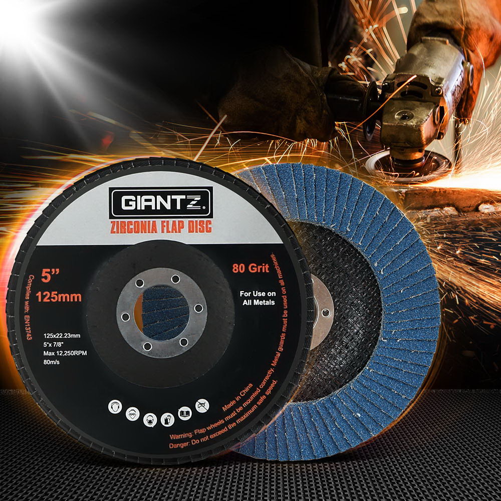 Giantz 100 PCS Zirconia Sanding Flap Disc 5’’ 125mm 80Grit Angle Grinding Wheel Tristar Online