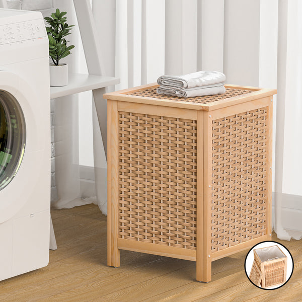 Artiss Laundry Hamper Bathroom Storage Cabinet Wooden Organiser Bag Clothes Tristar Online