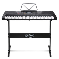 Alpha 61 Key Lighted Electronic Piano Keyboard LCD Electric w/ Holder Music Stand Tristar Online